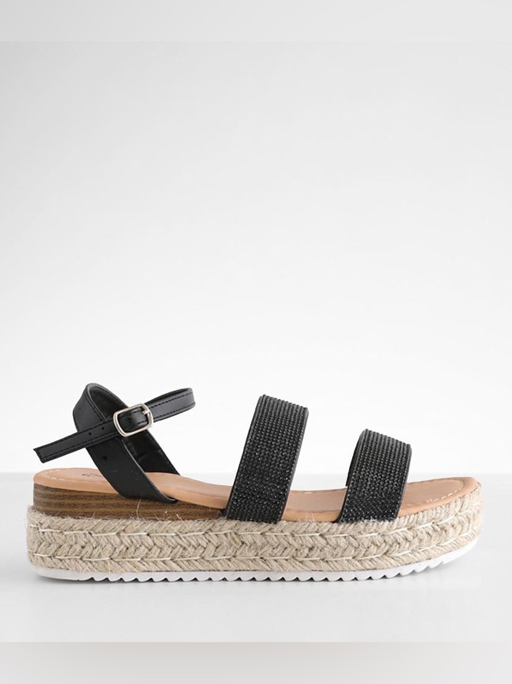 Qupid Ambella Black Rhinestone Espadrille Flatform Sandals Size 9 NWT New